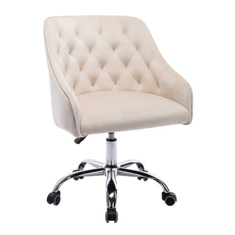 Office Chair with Padded Swivel Seat and Tufted Design, Beige