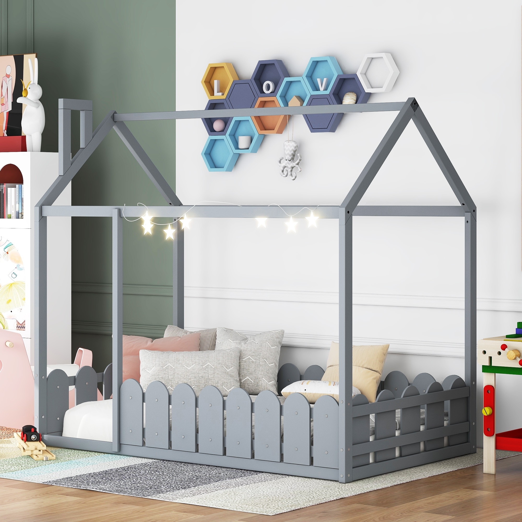 Twin Size House Bed Solid Wood Montessori Bed Platform Bed Frame