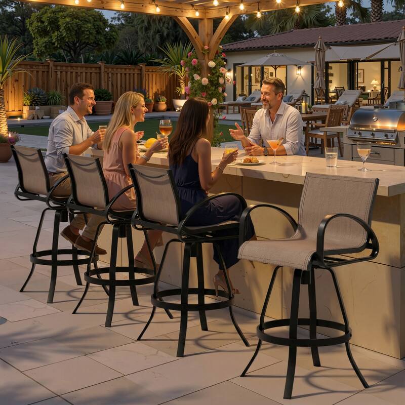 30''H Pellebant Outdoor Patio All-Aluminum Premium Swivel Bar Stools with Sunbrella Fabric