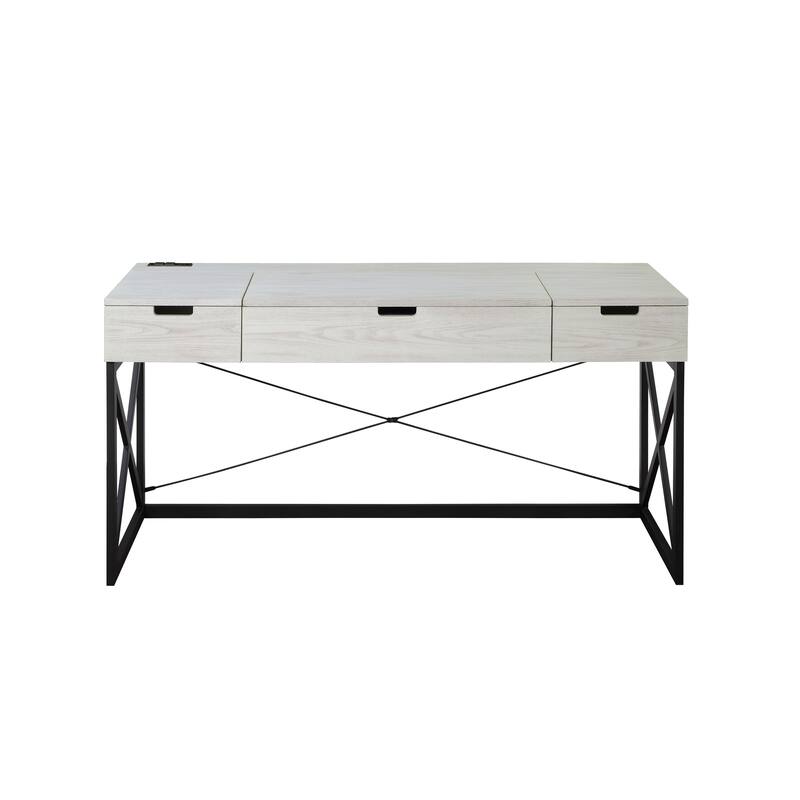 Bradford Farmhouse 59-inch Steel Lift Top Desk with USBs by Furniture of America