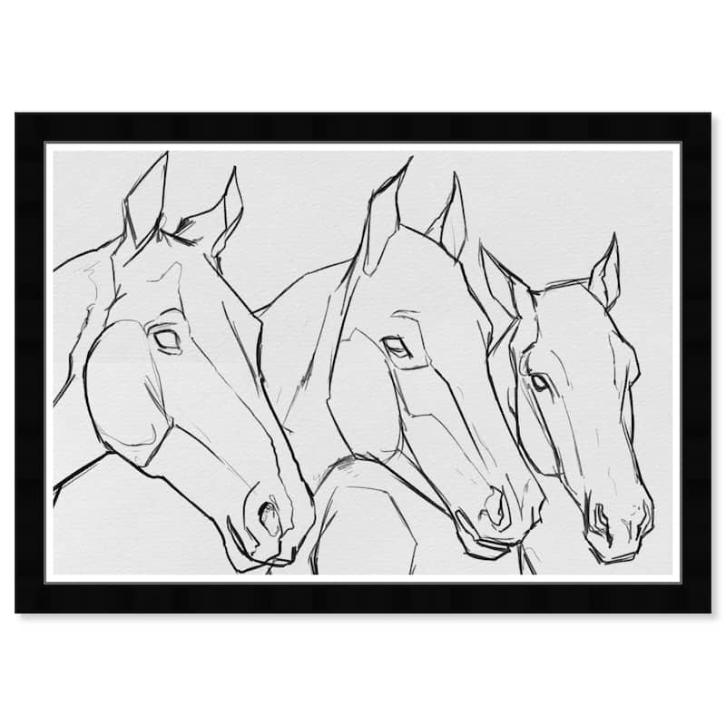 Wynwood Studio 'Stallion Sketch II' Animals Wall Art Framed Print Farm Animals - Gray, Black