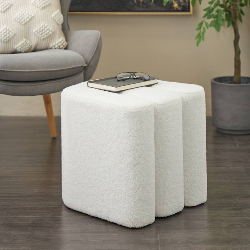White, Gray or Copper Polyester W-Shaped Room Ottoman - White