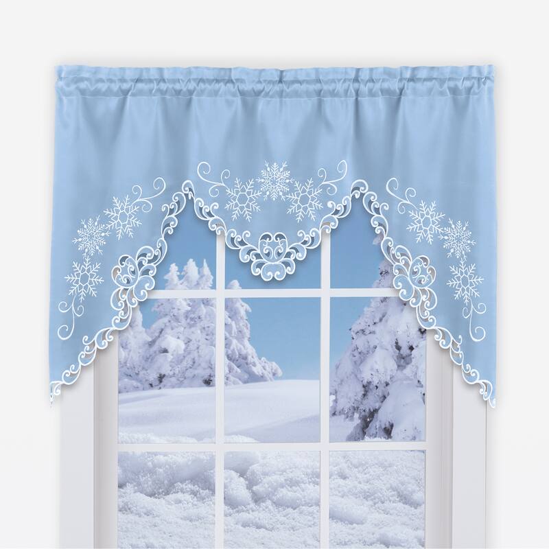 Beautiful Embroidered Snowflakes Kitchen Café Curtains - Swag Valance - Blue - Swag Valance - 36 Inches