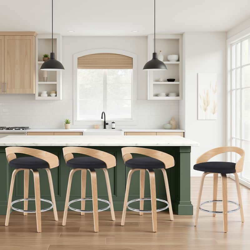 Carson Carrington Solavagen Mid-Century Modern Swivel Counter or Bar Stool - Black Fabric & Oak - Counter Height - Set of 4