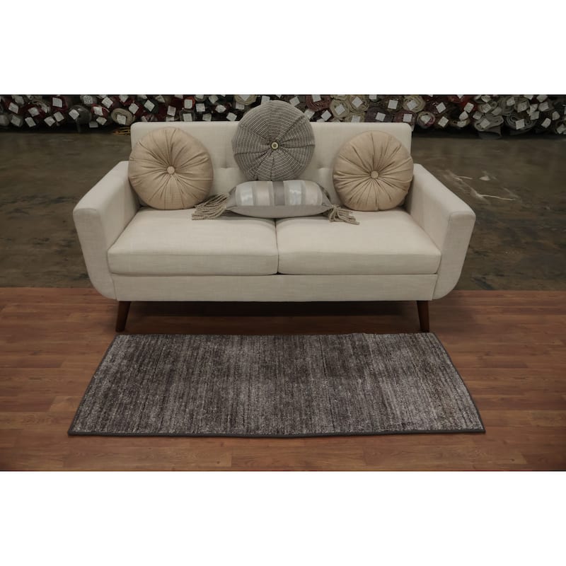 Hand Knotted Oriental 100% Wool Carpet Modern Solid Greys & Charcoal Gabbeh Runner Rug - 5' 0'' X 2' 0''