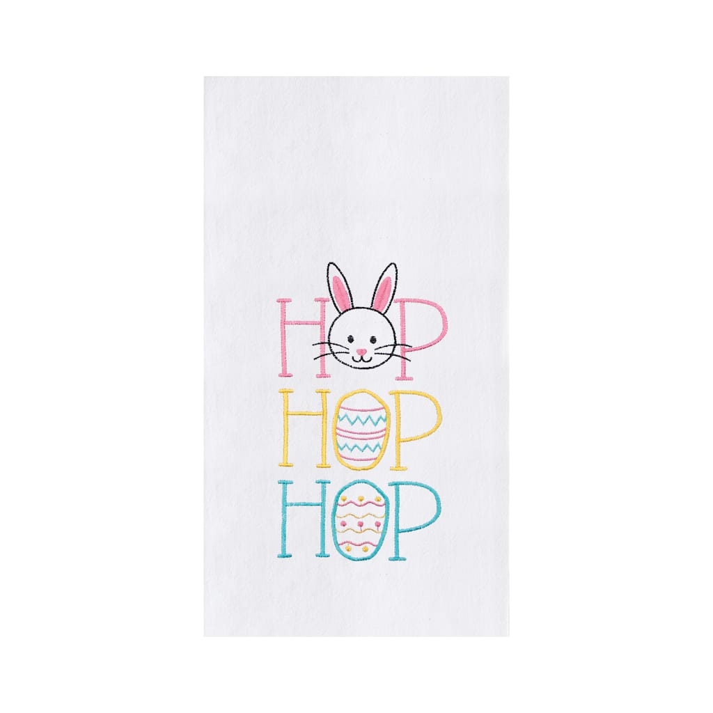 "Hop Hop Hop" Easter Bunnies Flour Sack Embroidered Kitchen Dishtowel