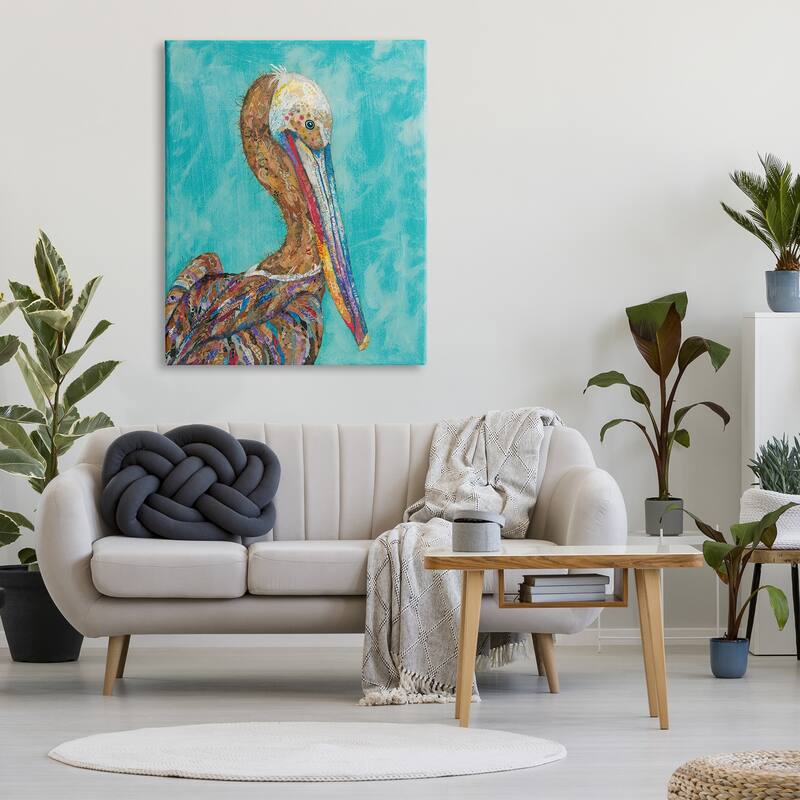 Stupell Beautiful Pelican Bird Vivid Collaged Patterns Design Canvas Wall Art, Design by Lisa Morales