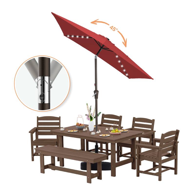 6.5*10ft Rectangular Patio Market Umbrella with LED Lights,Crank & Tilt