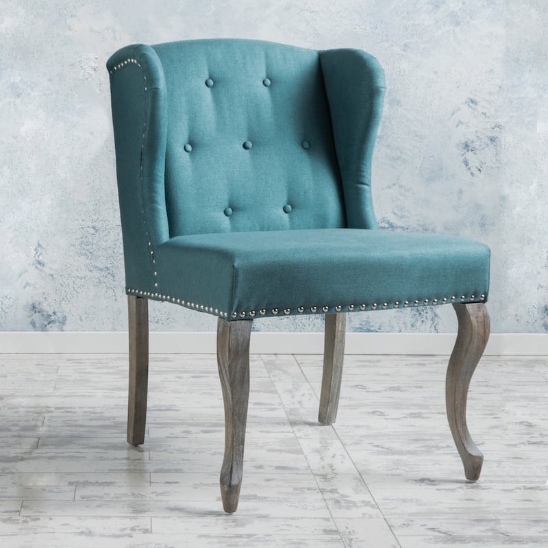 Teal Modern 23.75" Button Tufted Accent Chair with Rubber Wood Frame and Nailheads for Living Room
