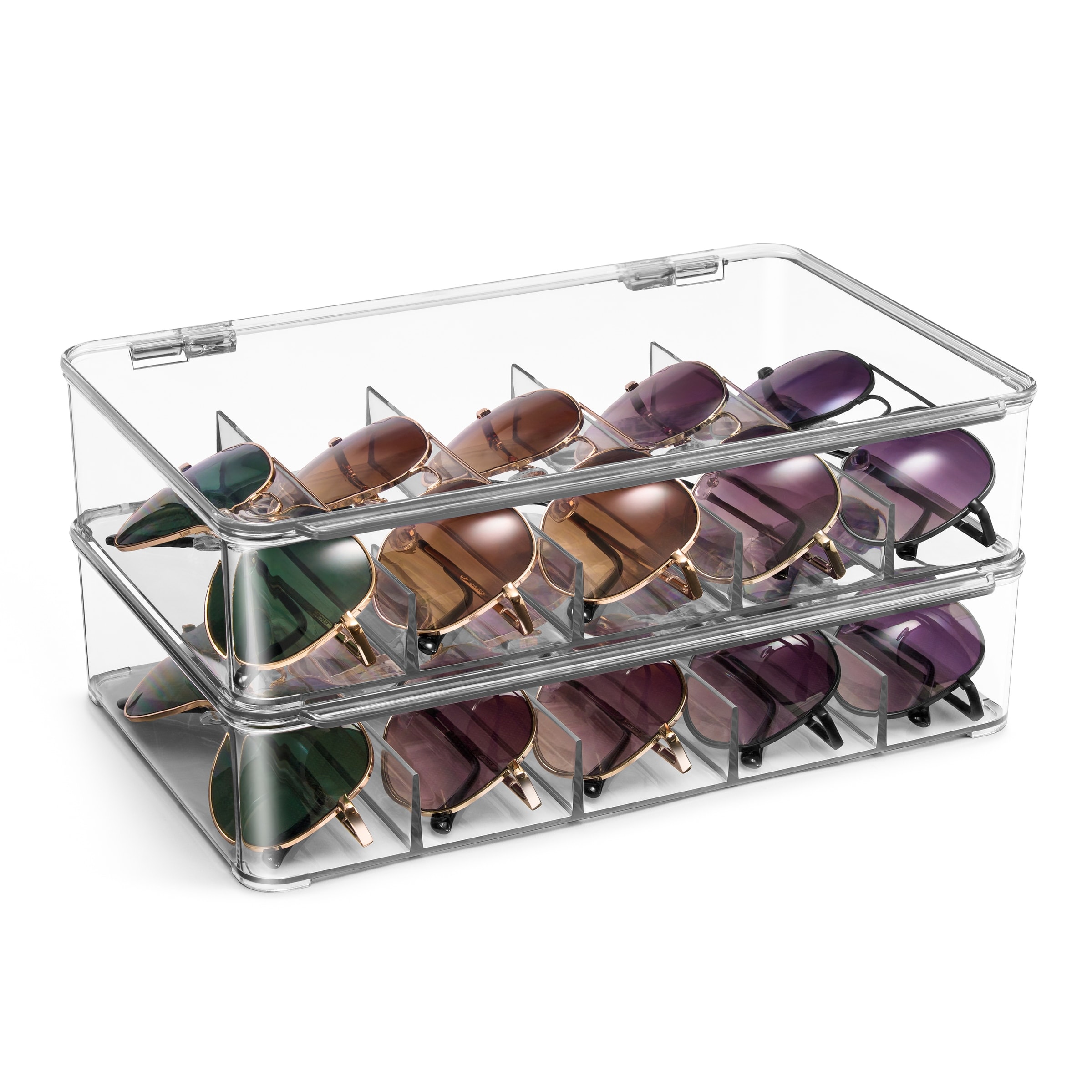 Sorbus Sunglasses Organizer - 2 Pack Stackable Eyeglass Storage Case