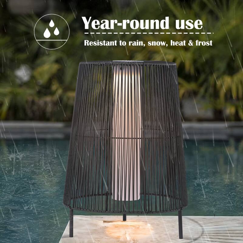 2-Pack Outdoor Rattan Solar Light Patio Floor Lamp