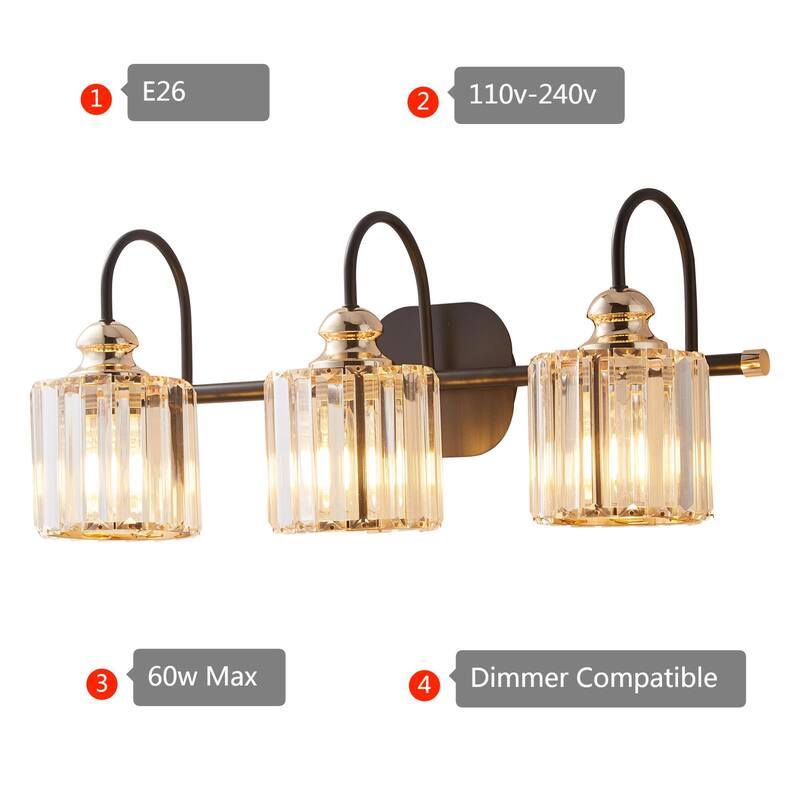 Luxury Crystal 3/4 Lights Bathroom Vanity Lights Rose Gold/ Wall Sconce Lighting