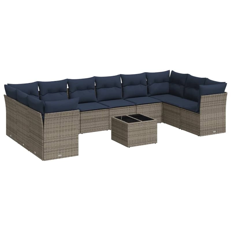 vidaXL 10/11 Piece Patio Sofa Set with Cushions Brown/Gray Poly Rattan - 21.7 x 24.4 x 27.2