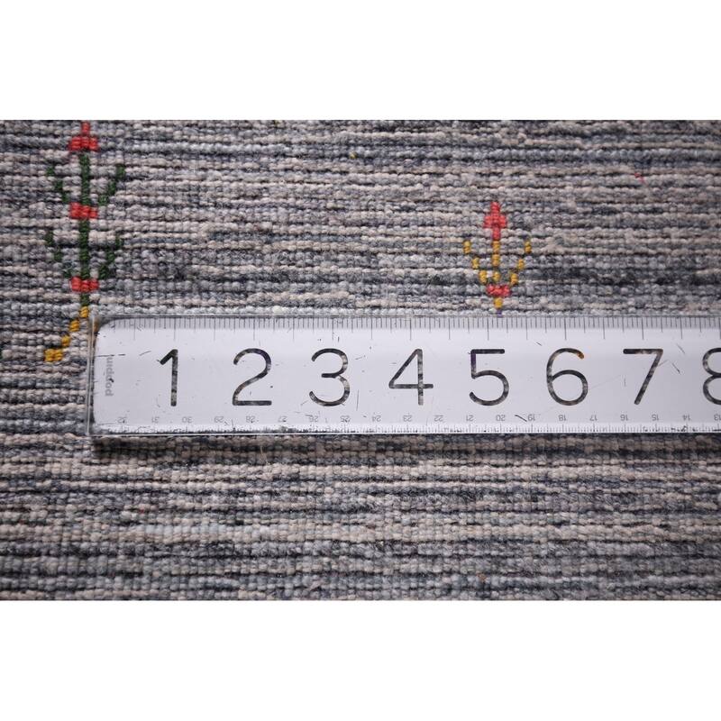Striped Gray Gabbeh Oriental Area Rug Handmade Wool Carpet - 7'11"x 9'9"