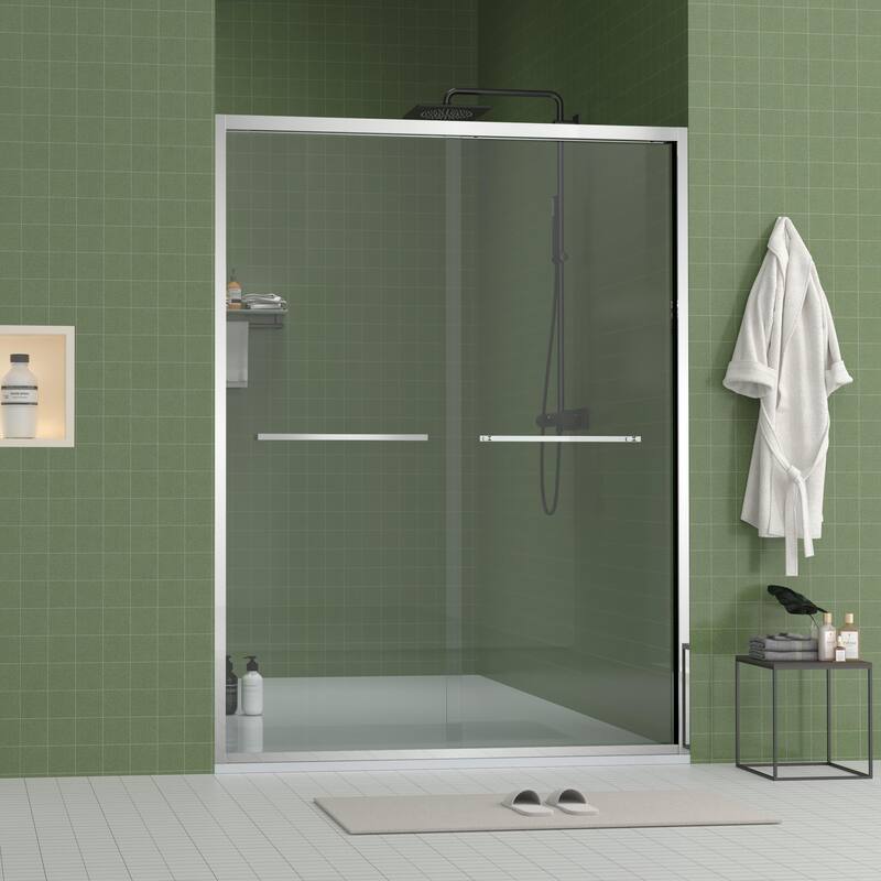 Aluminum Frame Double Sliding Shower Door - Silver
