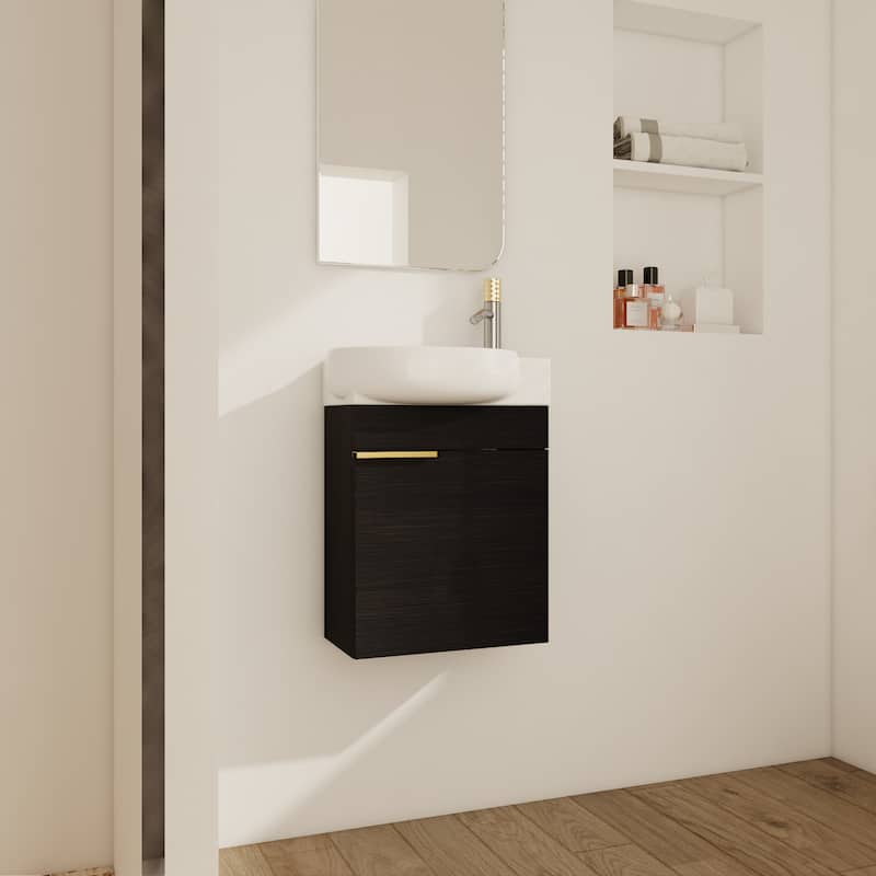 Soft Close Doors Bathroom Vanity With Sink,16 Inch For Small Bathroom