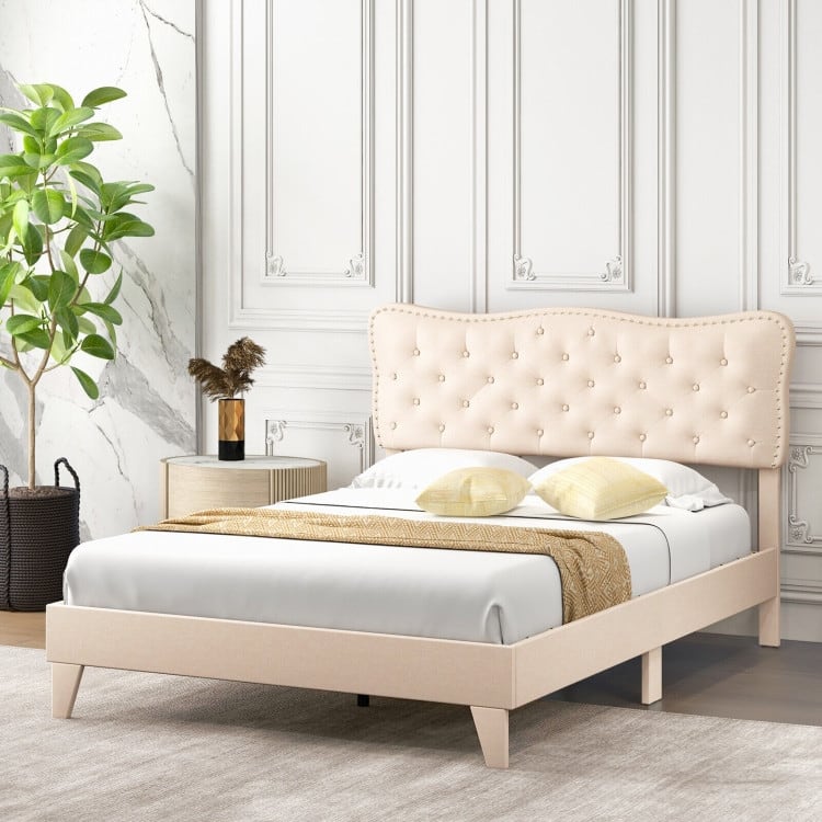 Bed Frame with Nail Headboard and Wooden Slats