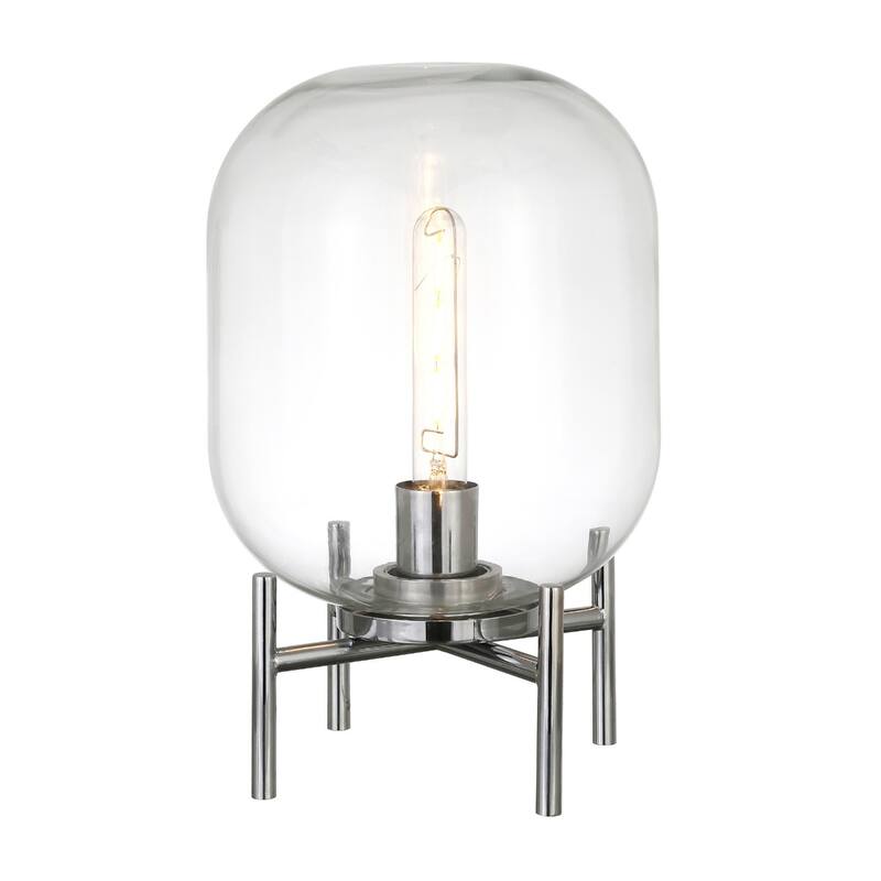 15" Contemporary Metal Table Lamp with Rotary Socket Switch and Clear Cylinder Glass Shade for Bedrooms - 15”H x 9”W x 9”D - Nickel-Clear