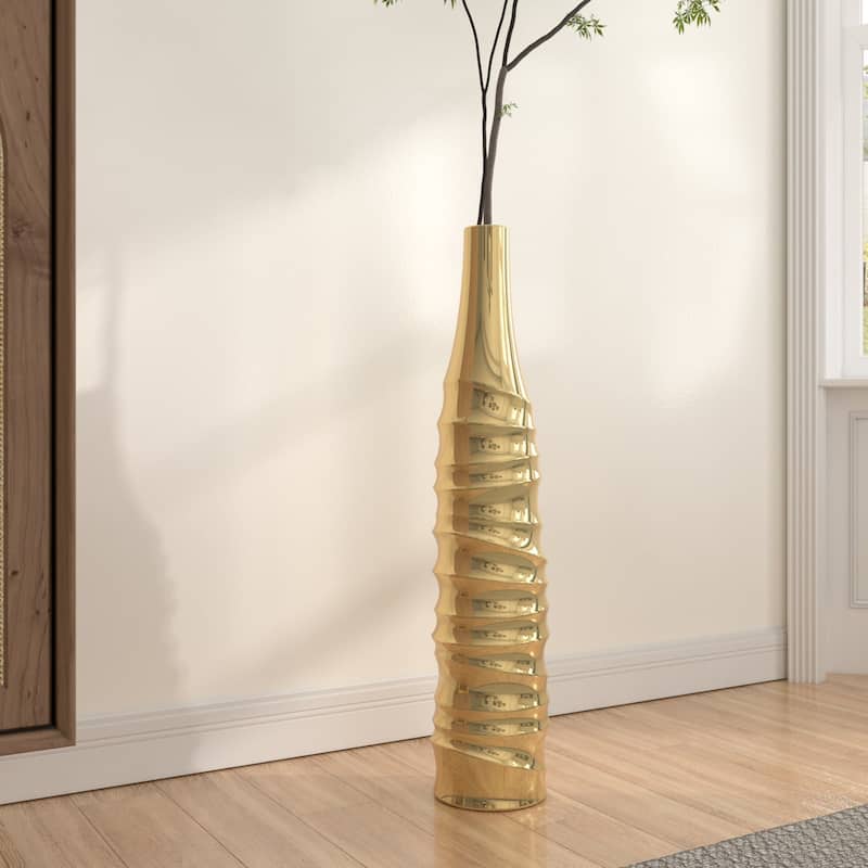 Modern Handmade Ceramic Tall Floor Vase - Gold