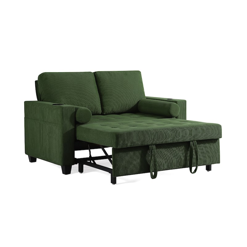 Set of 2 Corduroy Convertible Sleeper Chairs Pull-Out Chair Beds with Adjustable Recline