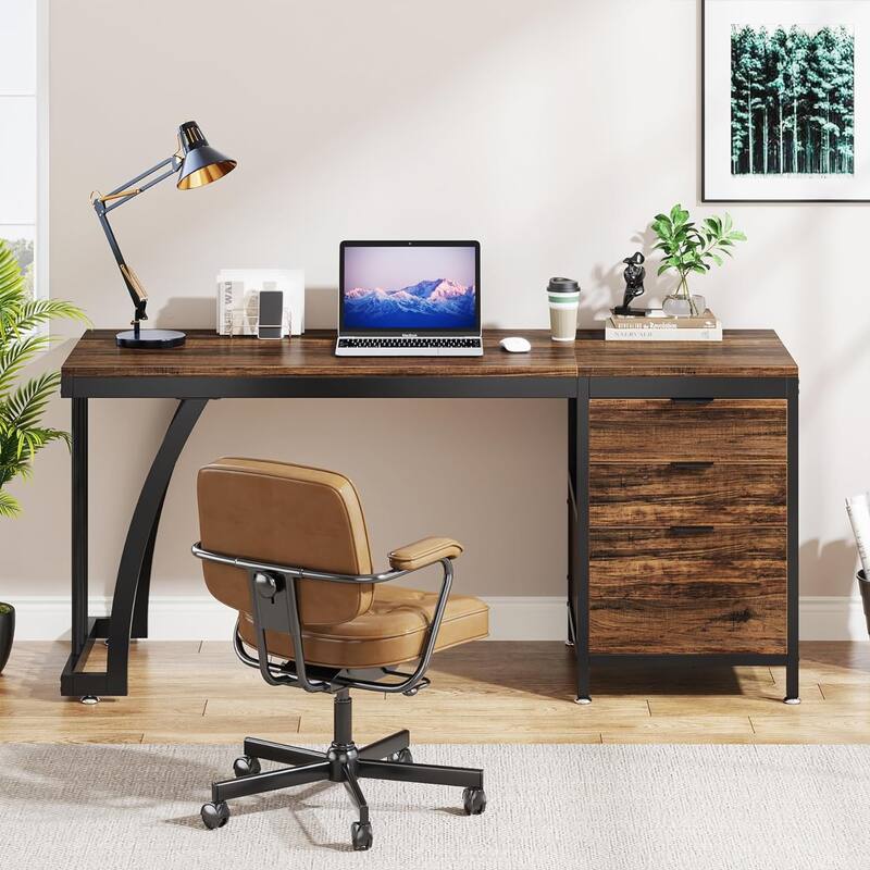 Computer Desk with 3 Drawers, 59" PC Desk Study Writing Table Workstation, Reversible File Storage for Home Office