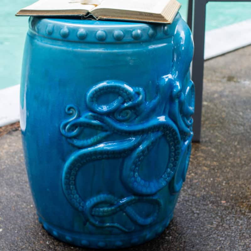 Euro Ceramica Grotto Ceramic 18" Kraken Tropical Garden Stool