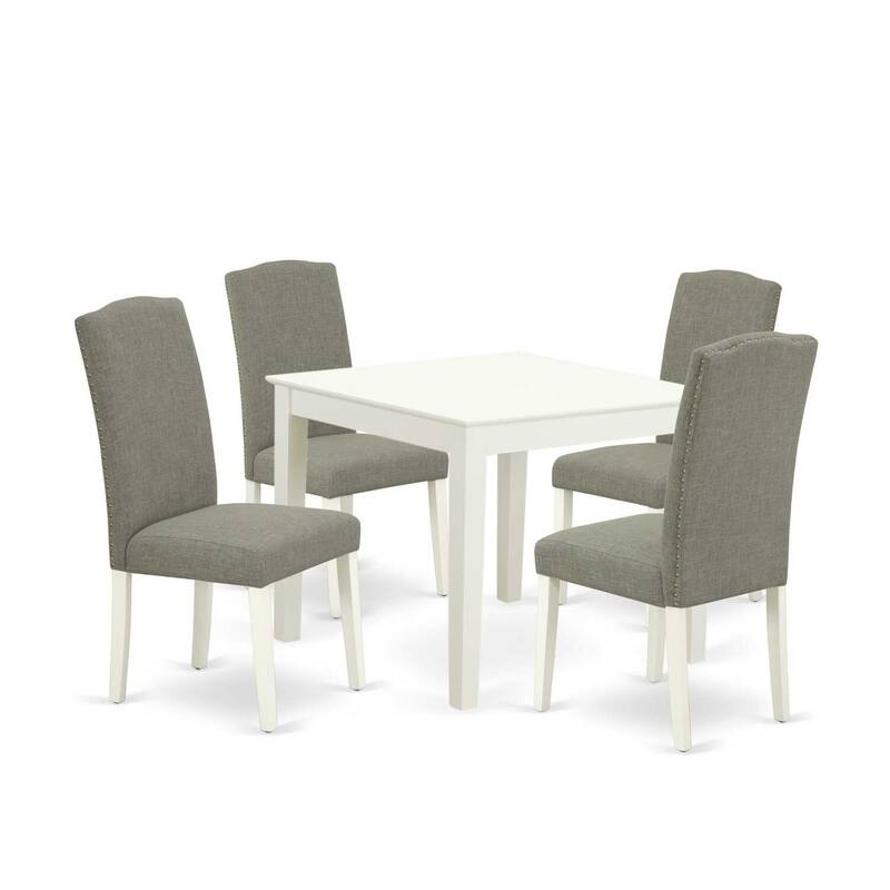 Modern 5Pc Dining Set - Square Table & 4 Chairs - Linen White Legs - Dark Shitake Fabric