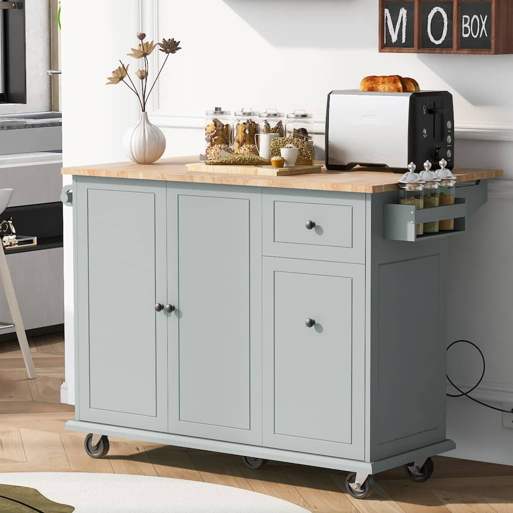 53.9" Width Rolling Kitchen Cart on Wheels with Internal Storage Rack - N/A