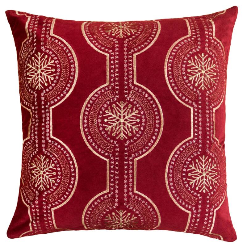 Holiday Embroidered Velvet Throw Pillow with Insert 20x20 - Red