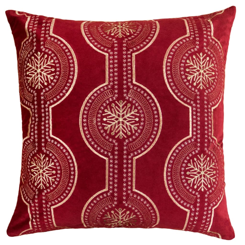 Red Holiday Embroidered Velvet Throw Pillow