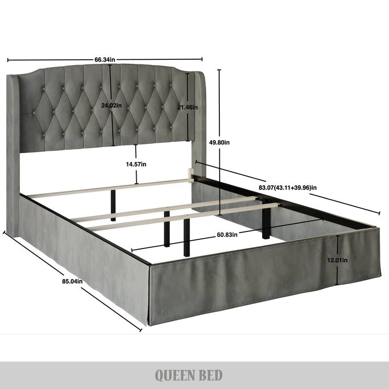CraftPorch 2 Piece Bedroom Bench Set Velvet Wingback Upholstered Bed