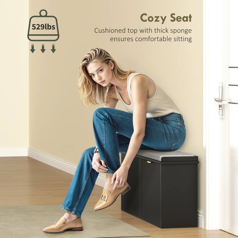 Cushion Seating Shoe Bench with Storage Drawers and Beadboard Panel Perfect Holds Up to 10 Pairs - 40.9" W x 10.2" D x 18.7" H