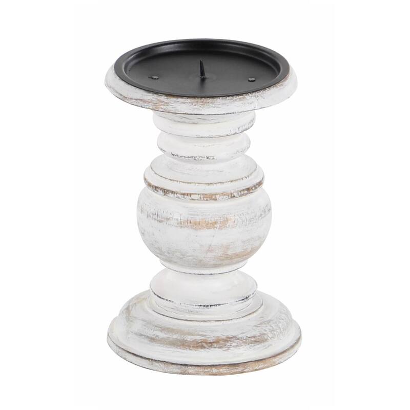 Solid Wood Candle Holder with Distressed Details,Set of 3