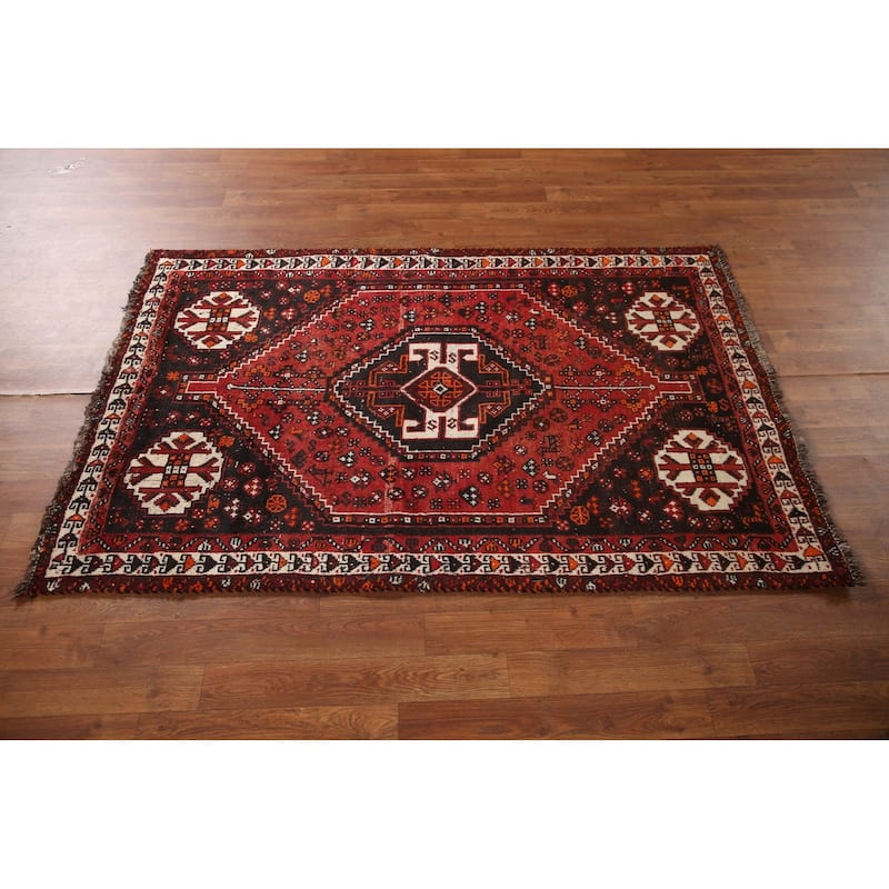 Vegetable Dye Qashqai Persian Vintage Rug Hand-knotted Wool Carpet - 3'6"x 5'3"