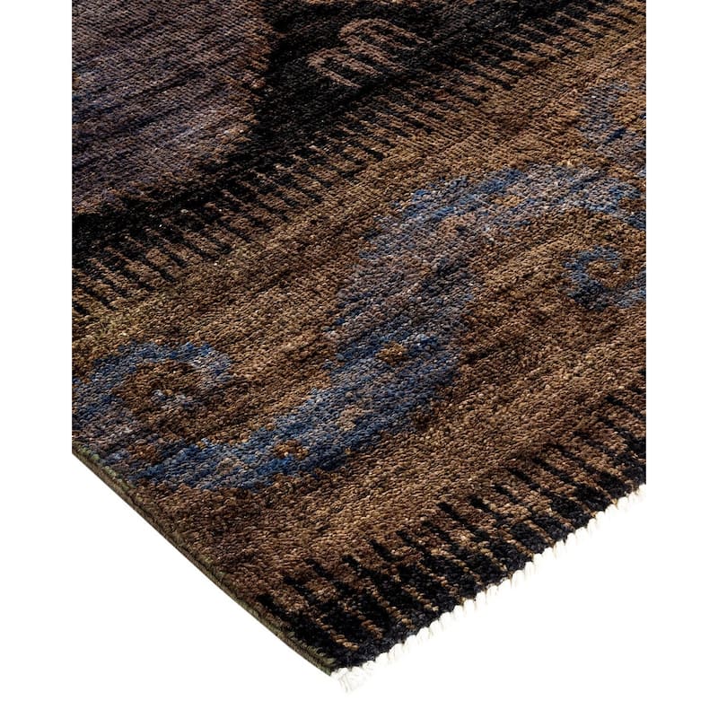 Overton Hand Knotted Wool Vintage Inspired Modern Contemporary Overdyed Black Area Rug - 6' 1" x 11' 9"