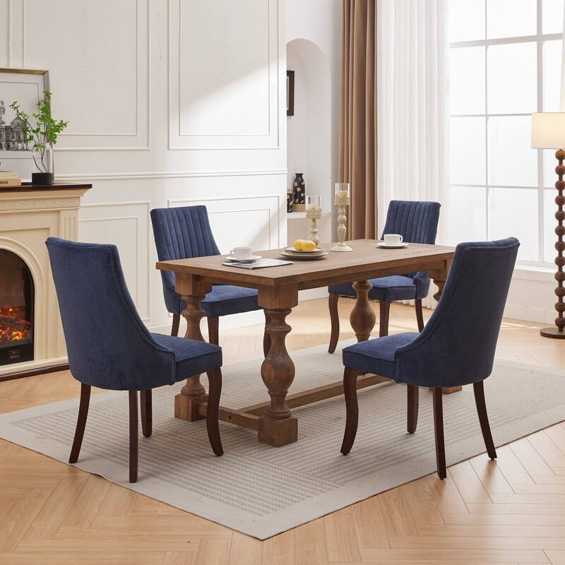 Flocking Dining Chairs Channel Kitchen Dinner Chair Comfy Fabric Upholstered Accent Chair with Curved Solid Wood Legs,Set of 2