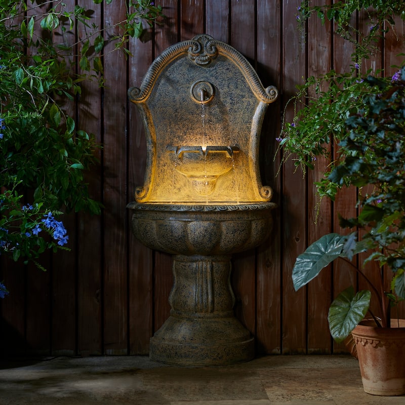 Glitzhome European 2-Tier Sculptural Resin LED Outdoor Wall/Floor Fountains