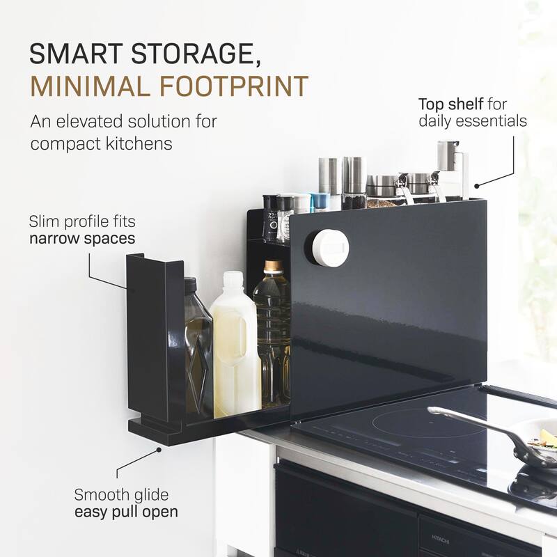 Yamazaki Home Sliding Drawer Seasoning Rack, Steel - L 36.61 x W 4.92 x H 14.45 inches