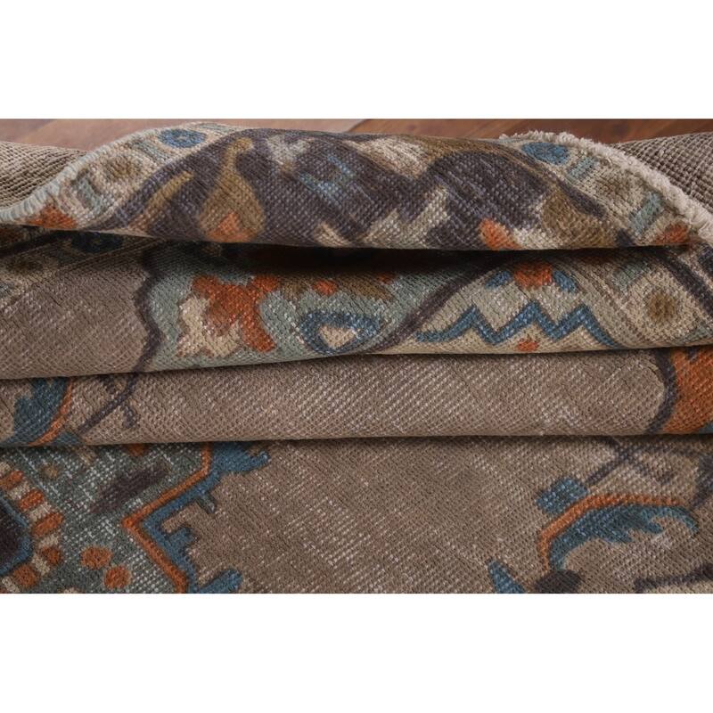 Brown Geometric Tabriz Vintage Rug Handmade Wool Carpet - 6'3"x 9'6"