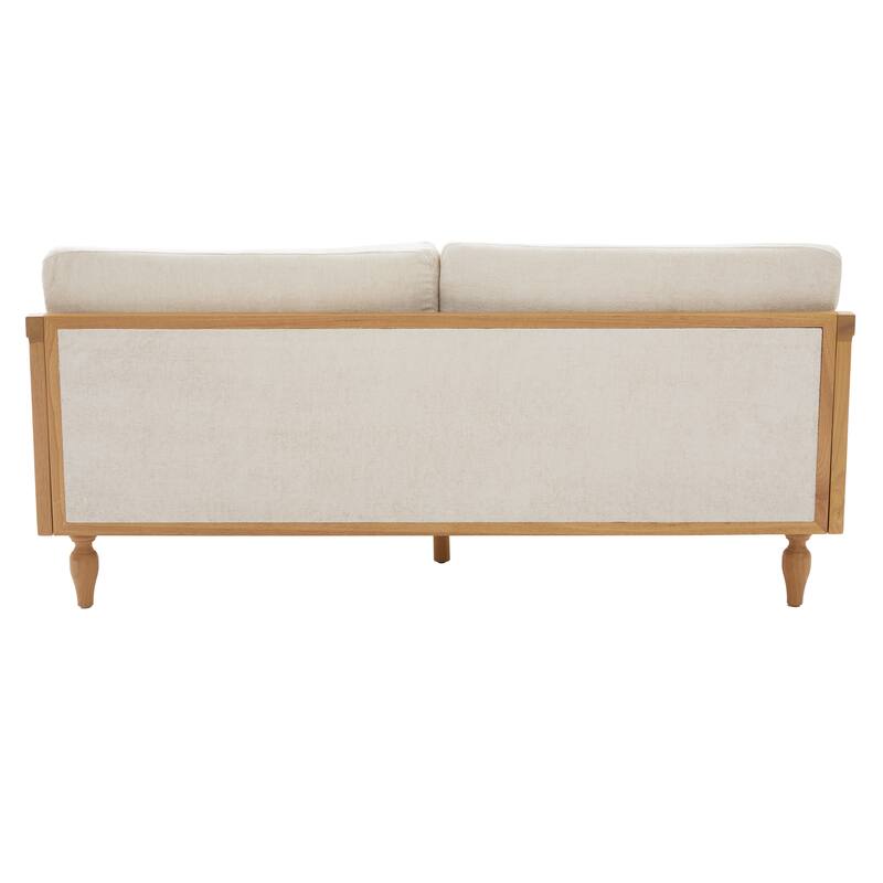 Roomfitters Mid-Century Modern Loveseat Sofa with Rattan Armrests, Solid Wood Frame