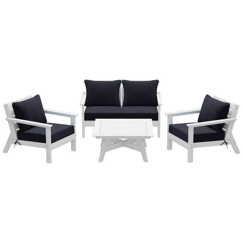 Birchwood All Weather HDPE Outdoor Patio White Deep Seating Conversation Set (5-Piece Set)