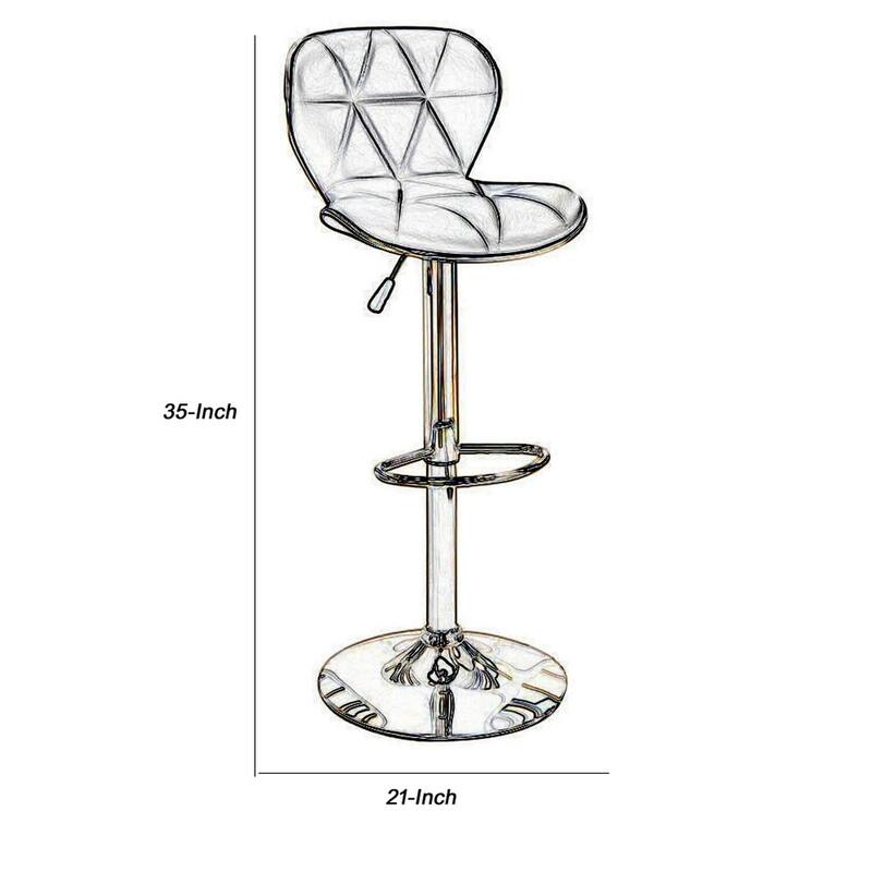 Black Adjustable Bar Stool with Diamond Stitched Faux Leather Upholstery and Silver Metal Base for Modern Kitchens