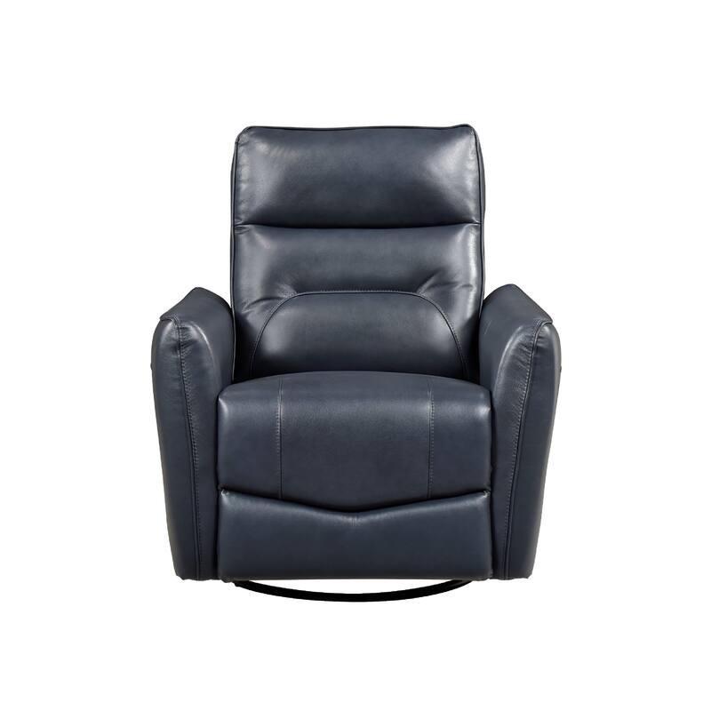 Temy Swivel Glider Manual Reclining Chair, Dark Blue Top Grain Leather