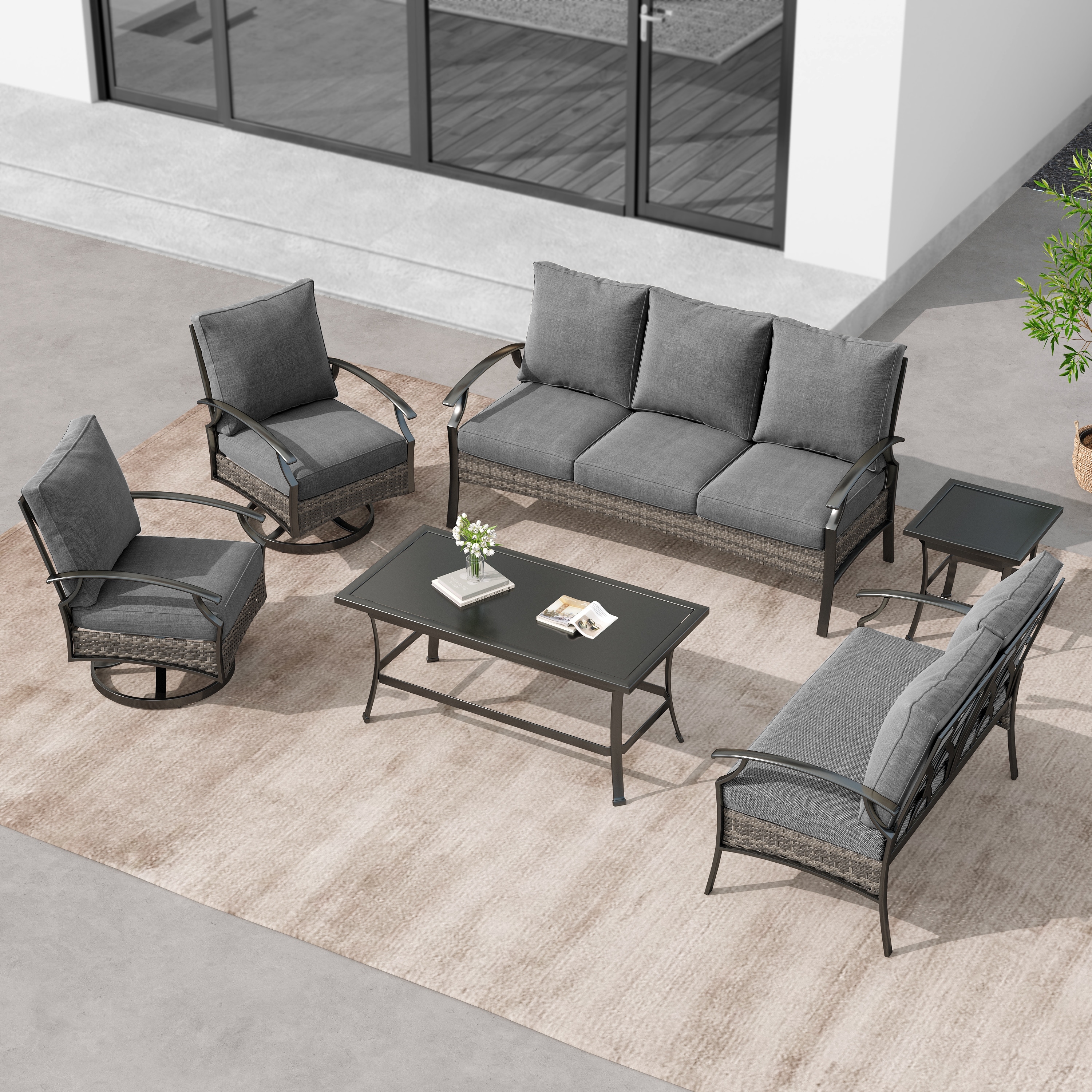 6-Piece Patio Sofa Furniture Set Outdoor Seating Group with Cushions
