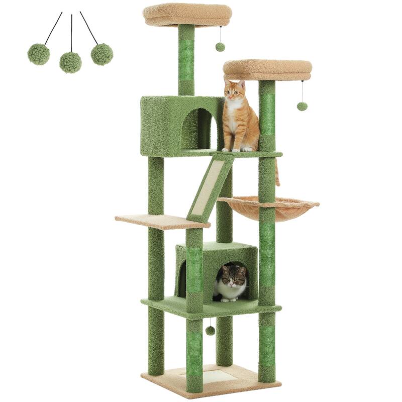 Large cat tree with apartment, hammock and toy ball