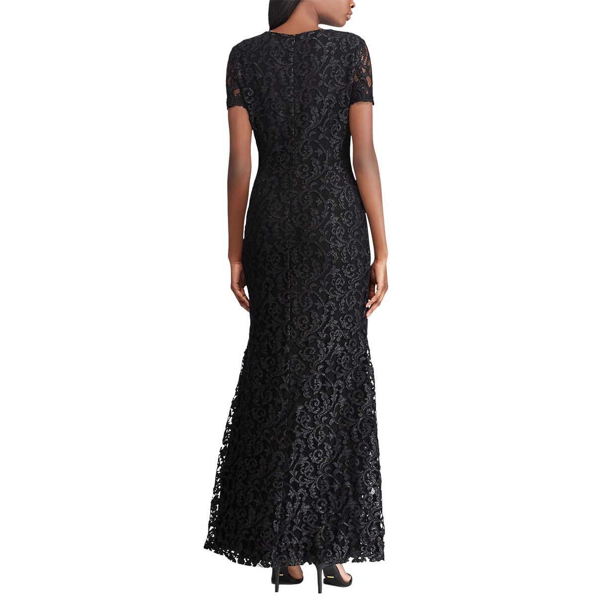 Shop Lauren Ralph Lauren Womens Caroleve Lace Dress 8 Black Silver