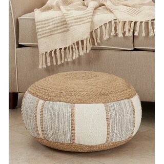 Jute and Cotton Pouf With Woven Design