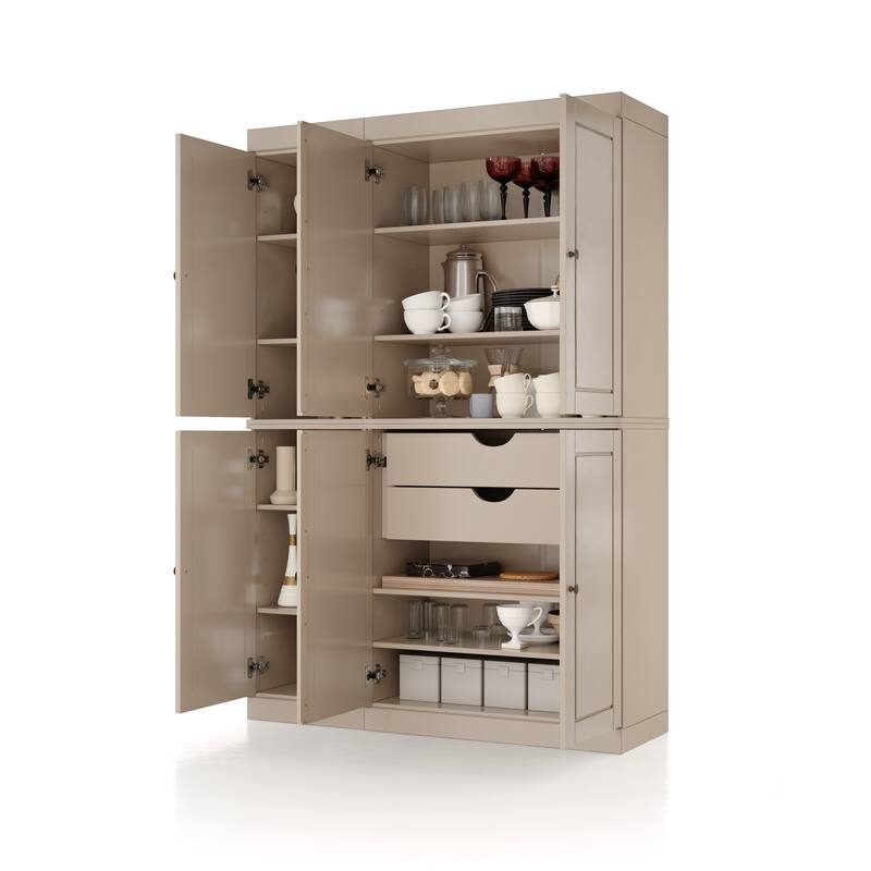 Palace Imports 100% Solid Wood Pantry Cabinet, Raised Panel Doors, 2 Drawers, Adjustable Shelves, 48.5" Wide, 71.5" Tall