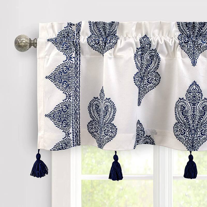 DriftAway Sadie Paisley Medallion Pattern Boho Velvet Window Curtain Valance with Handmade Tassels