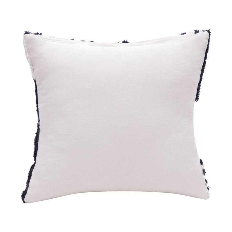 Handwoven Abstract Striped Shag Throw Pillow Cover - 22" - White and Navy Blue